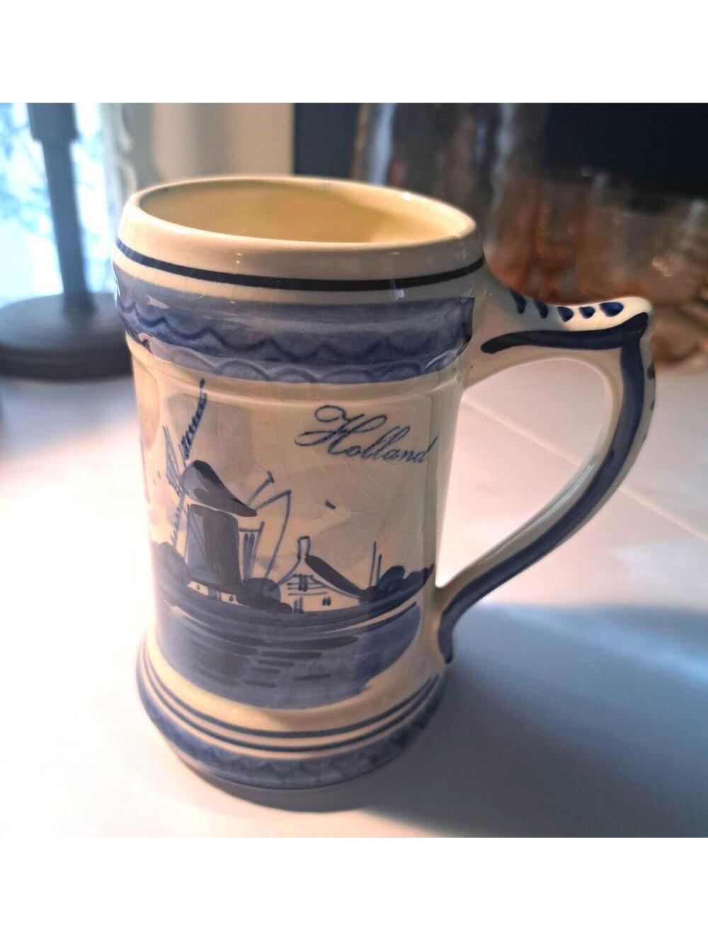 Vintage Hand-painted Delft Blauw Holland Windmill Ceramic Mug